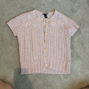 Vintage Light Pink Lucky Brand Short sleeve Flower Buttoned Sweater